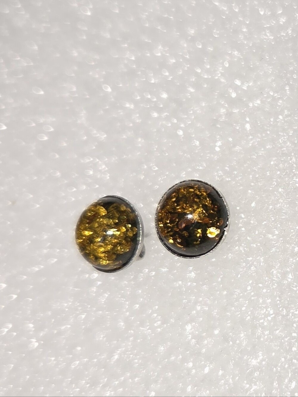 Amber Glass Dome Stud Earrings - Gold-Tone